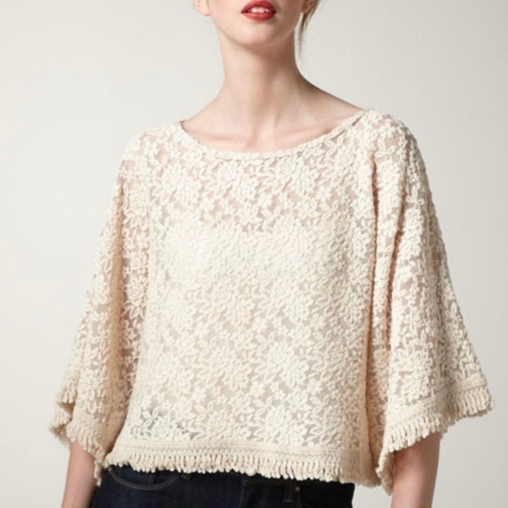 Patterson Kincaid Blouse Size XS Cream Crochet Lace Crop NWT Coquette Sheer